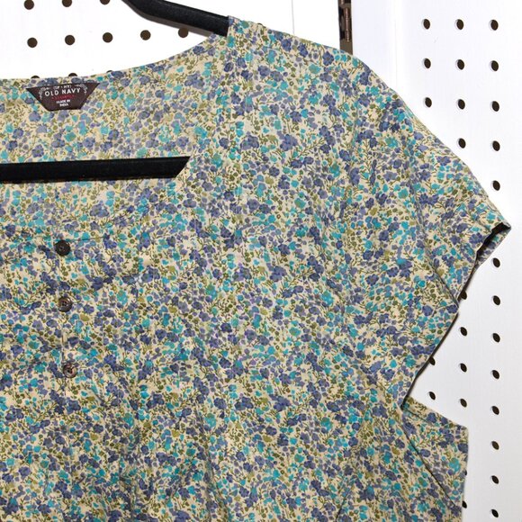 Plus Size XXL Old Navy Ditsy Floral Cotton Pleated Short Cap Sleeve Blouse Top - Picture 5 of 13